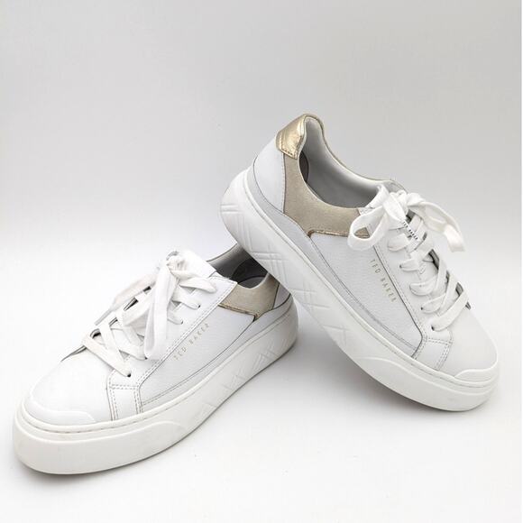 Ted Baker Adison Women White Leather Lace-Up Platform Sneaker Size US 6.5 EU 37 - Picture 1 of 15